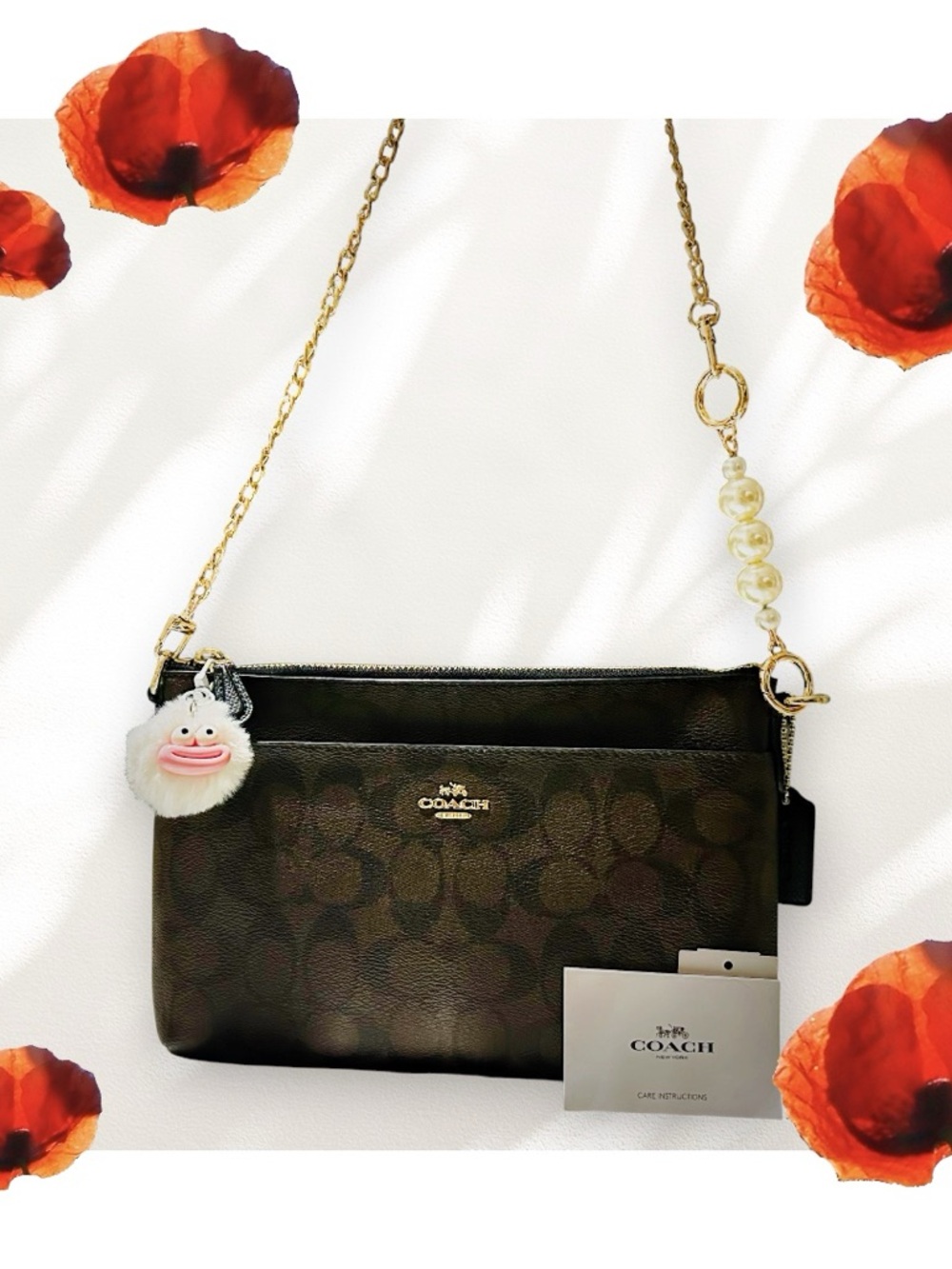 Rare Coach Y2K soho shoulder Bag Brown and Black Signature Pearl-Accent - Picture 6 of 16